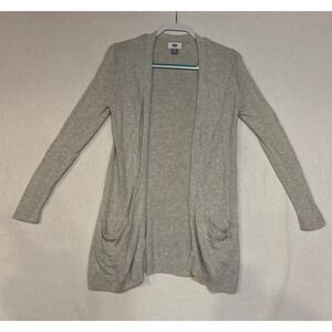 Old Navy Open Front Long Cardigan Sweater Gray XS Textured Knit Pockets